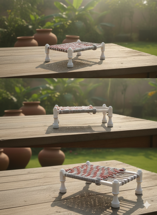 PLA based Handcrafted  Miniature Charpai/Khat/Cot Toy Showpiece for Children, Home-Office Decor & Gift Showpiece (Multicolor_7 x 4 Inch)