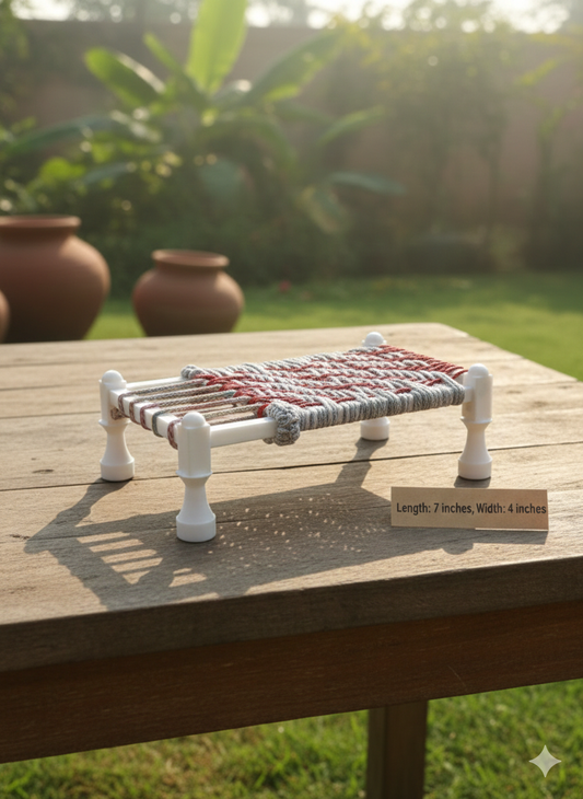 PLA based Handcrafted  Miniature Charpai/Khat/Cot Toy Showpiece for Children, Home-Office Decor & Gift Showpiece (Multicolor_7 x 4 Inch)